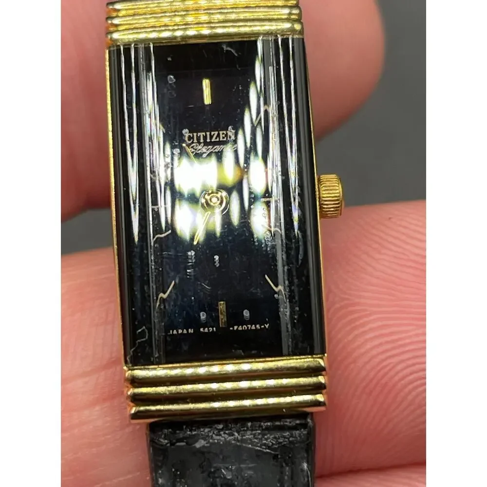 Citizen Elegance Textured 5421-F41574 Ladies Watch Black Dial Gold Tone 13mm